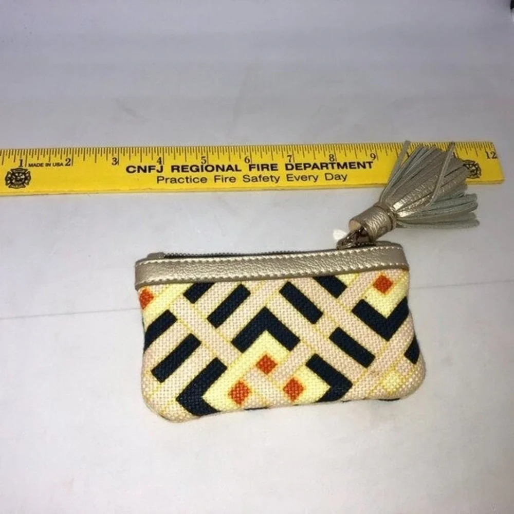 Spartina 449 Gold Beige Chevron Leather Linen‎ Wallet